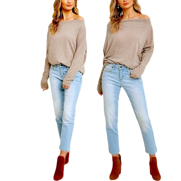 BOUTIQUE* Hacci Off-Shoulder Long Sleeve Sweater Top - Picture 4 of 10
